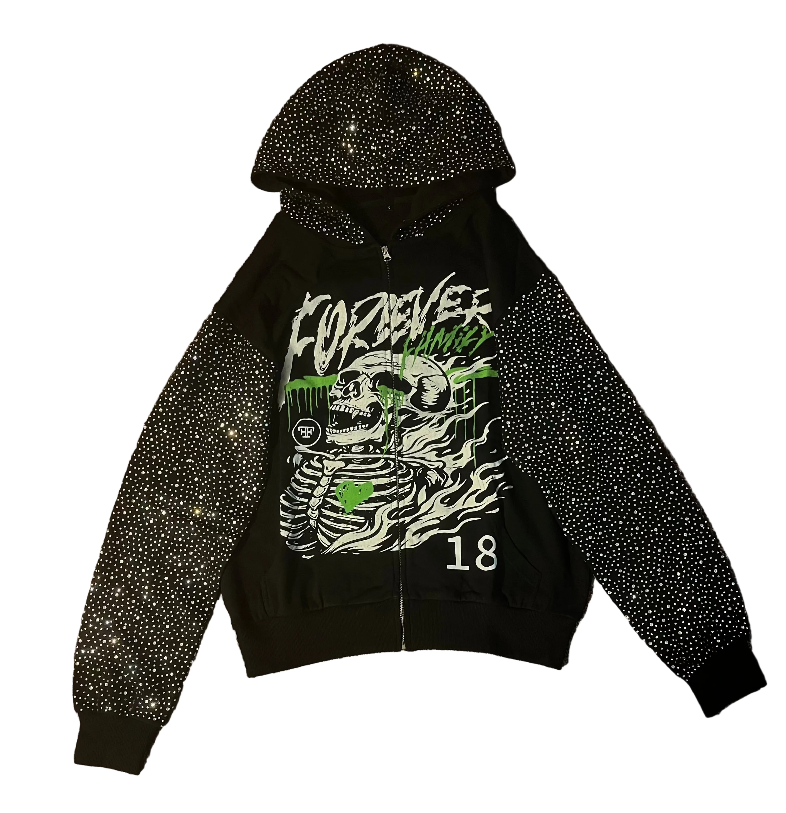 Green rhinestone Forever Family apparel